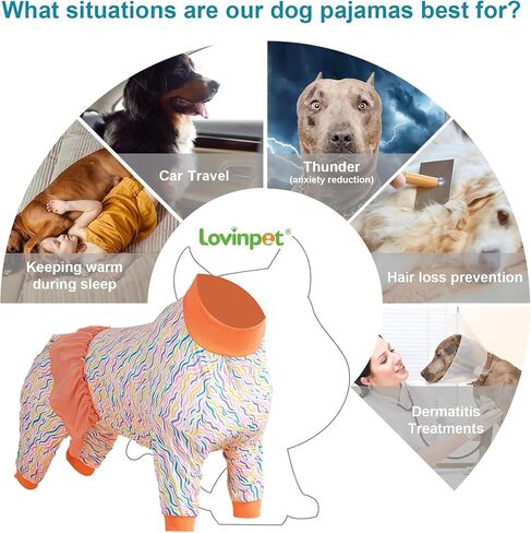 LovinPet Big Dog Onesie - بدلة قطنية للكلاب ذات ياقة عالية، طباعة ساحلية لجداول الصحراء، بيجامة كبيرة للكلاب، قميص داخلي لفساتين الكلاب، مقاس 3XL in Kuwait