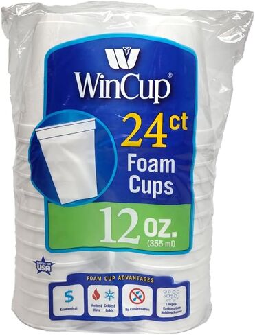 Wincup Foam Cups - 16 oz - Hot And Cold Drink Use - 20 Count - Made In The USA - Convenient Packaging - Compatible With L18S Lids - Insulated Disposable Cups in Saudi Arabia