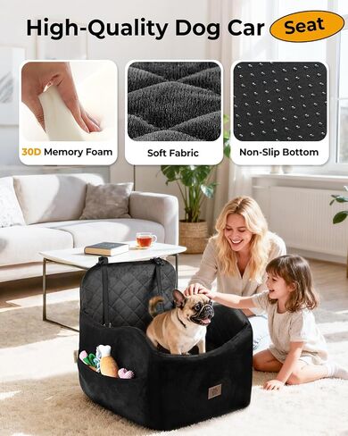 مقعد سيارة للكلاب الصغيرة والمتوسطة، مقعد معزز للكلاب قابل للفصل والغسل بوزن أقل من 35 رطل، إسفنج ذو ذاكرة عالي الدعم، سرير سفر مزود بجيوب للتخزين in Kuwait