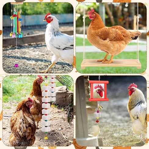 Soulchen 6 قطع ألعاب الدجاج لحظيرة الدجاج الرياح الرنين إثراء مجموعات اللعب مرآة الفرخ مع أجراس أرجوحة معلقة منقار الفرخ طحن حجر الكالسيوم لحظيرة الدجاج فراخ طيور الدواجن الببغاوات in Saudi Arabia