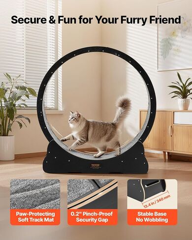 VEVOR Cat Exercise Wheel, 48 in Wooden Cat Running Wheel for Indoor Cats up to 28 lbs, Cats Treadmill with Carpeted Runway & Locking Mechanism, Quiet Kitten Sport Toys for Pets Fitness & Health, Black in Kuwait