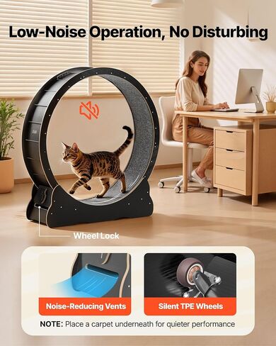 VEVOR Cat Exercise Wheel, 48 in Wooden Cat Running Wheel for Indoor Cats up to 28 lbs, Cats Treadmill with Carpeted Runway & Locking Mechanism, Quiet Kitten Sport Toys for Pets Fitness & Health, Black in Kuwait
