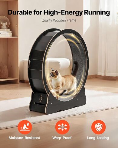 VEVOR Cat Exercise Wheel, 48 in Wooden Cat Running Wheel for Indoor Cats up to 28 lbs, Cats Treadmill with Carpeted Runway & Locking Mechanism, Quiet Kitten Sport Toys for Pets Fitness & Health, Black in Kuwait