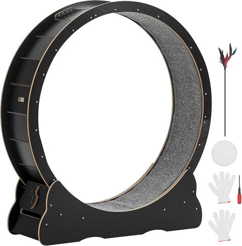 VEVOR Cat Exercise Wheel, 48 in Wooden Cat Running Wheel for Indoor Cats up to 28 lbs, Cats Treadmill with Carpeted Runway & Locking Mechanism, Quiet Kitten Sport Toys for Pets Fitness & Health, Black in Kuwait