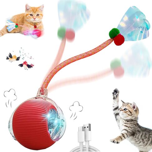 Christmas Stocking Stuffer Speedy 2.0 Tail Interactive Cat Toys for Indoor Cats, Automatic Cat Toy with Elastic Mesh Tail, Electric Rolling Ball on Carpet, Chirping and Motion Activate Cat in Saudi Arabia