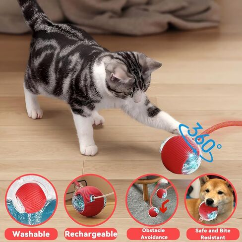Christmas Stocking Stuffer Speedy 2.0 Tail Interactive Cat Toys for Indoor Cats, Automatic Cat Toy with Elastic Mesh Tail, Electric Rolling Ball on Carpet, Chirping and Motion Activate Cat in Saudi Arabia