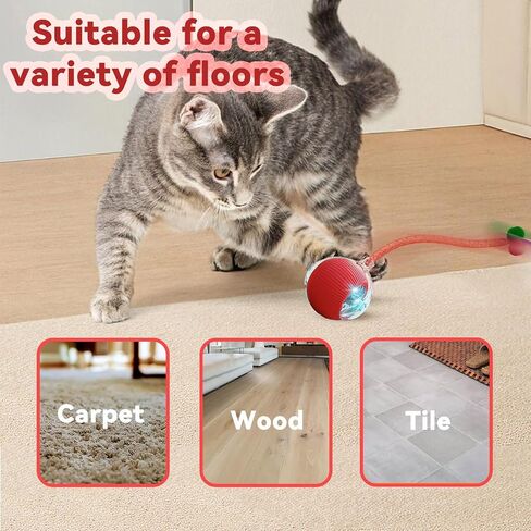 Christmas Stocking Stuffer Speedy 2.0 Tail Interactive Cat Toys for Indoor Cats, Automatic Cat Toy with Elastic Mesh Tail, Electric Rolling Ball on Carpet, Chirping and Motion Activate Cat in Saudi Arabia