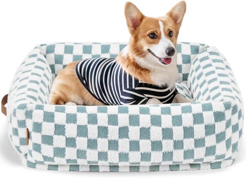 سرير مهدئ للكلاب المتوسطة والصغيرة والكبيرة، سرير مهدئ ناعم للكلاب أثناء النوم، سرير متين للحيوانات الأليفة مع غطاء بسحاب قابل للإزالة، مقاس 28 × 24 × 7 بوصة، لون الفهد الأزرق in Kuwait