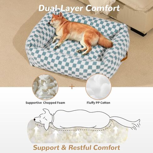 سرير مهدئ للكلاب المتوسطة والصغيرة والكبيرة، سرير مهدئ ناعم للكلاب أثناء النوم، سرير متين للحيوانات الأليفة مع غطاء بسحاب قابل للإزالة، مقاس 28 × 24 × 7 بوصة، لون الفهد الأزرق in Kuwait
