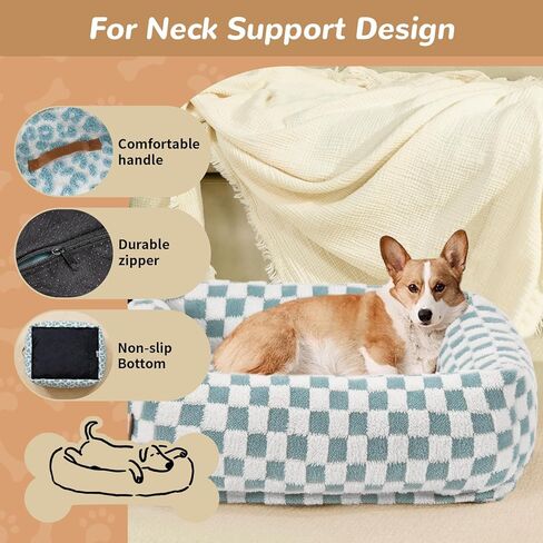 سرير مهدئ للكلاب المتوسطة والصغيرة والكبيرة، سرير مهدئ ناعم للكلاب أثناء النوم، سرير متين للحيوانات الأليفة مع غطاء بسحاب قابل للإزالة، مقاس 28 × 24 × 7 بوصة، لون الفهد الأزرق in Kuwait