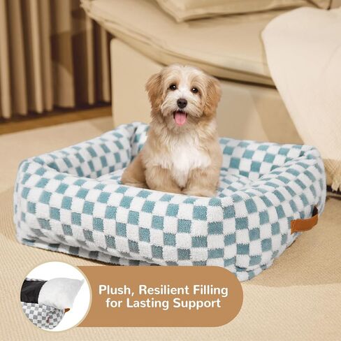 سرير مهدئ للكلاب المتوسطة والصغيرة والكبيرة، سرير مهدئ ناعم للكلاب أثناء النوم، سرير متين للحيوانات الأليفة مع غطاء بسحاب قابل للإزالة، مقاس 28 × 24 × 7 بوصة، لون الفهد الأزرق in Kuwait