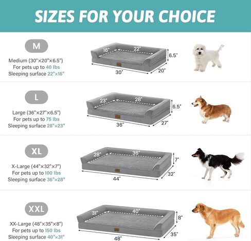 Orthopedic Dog Beds for Large Sized Dog, XL Bolster Pet Couch with Waterproof Lining, Egg Crate Foam Sofa for Pets Up to 100 lbs, U-Shaped, 44x32x7 inch, Grey in Kuwait