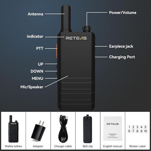 Retevis RT22P,New Version of RT22,Rechargeable Walkie Talkies for Adults,Compact FRS Two-Way Radios,VOX Handsfree,1620mAh Large Battery,USB C Charger,2 Way Radio for Small Store Hotel Gift (4 Pack) in Kuwait