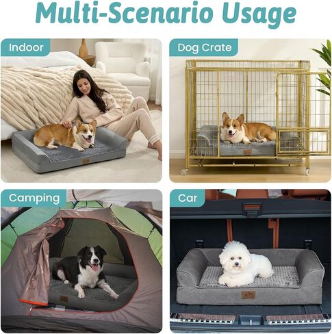 Orthopedic Dog Beds for Large Sized Dog, XL Bolster Pet Couch with Waterproof Lining, Egg Crate Foam Sofa for Pets Up to 100 lbs, U-Shaped, 44x32x7 inch, Grey in Kuwait
