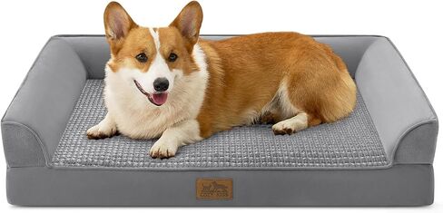Orthopedic Dog Beds for Large Sized Dog, XL Bolster Pet Couch with Waterproof Lining, Egg Crate Foam Sofa for Pets Up to 100 lbs, U-Shaped, 44x32x7 inch, Grey in Kuwait
