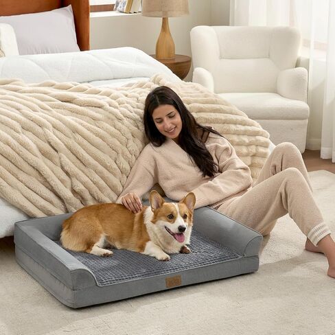 Orthopedic Dog Beds for Large Sized Dog, XL Bolster Pet Couch with Waterproof Lining, Egg Crate Foam Sofa for Pets Up to 100 lbs, U-Shaped, 44x32x7 inch, Grey in Kuwait