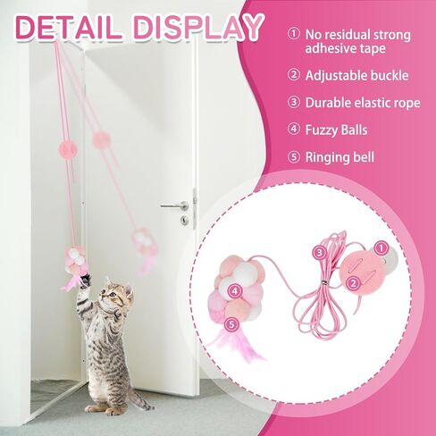 15Pcs Cat Toys Set, Interactive Kitten Toys with Door Hanging Pompoms and Chew Rope Scratch Carrot for Bored Indoor Cats, Cat Teaser Wand with Feather and Ribbon, Pink in Kuwait