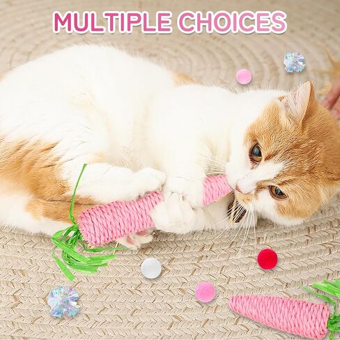 15Pcs Cat Toys Set, Interactive Kitten Toys with Door Hanging Pompoms and Chew Rope Scratch Carrot for Bored Indoor Cats, Cat Teaser Wand with Feather and Ribbon, Pink in Kuwait