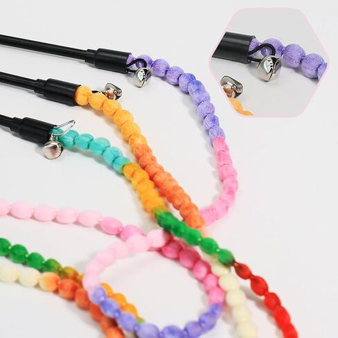 Interactive Cat Toys, 3 Pcs Cat Wand Toys for Indoor Kitten with Colorful Bead Shape Hemp Rope and Small Bell, Kitty Teaser String Toy for Indoor Cats to Chase and Exercise in Saudi Arabia