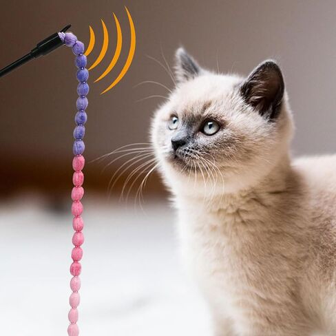 Interactive Cat Toys, 3 Pcs Cat Wand Toys for Indoor Kitten with Colorful Bead Shape Hemp Rope and Small Bell, Kitty Teaser String Toy for Indoor Cats to Chase and Exercise in Saudi Arabia