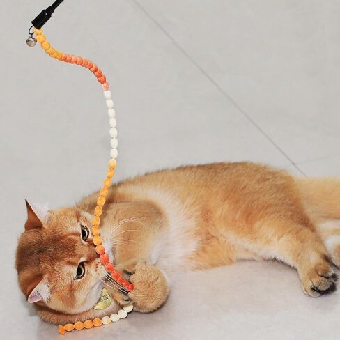Interactive Cat Toys, 3 Pcs Cat Wand Toys for Indoor Kitten with Colorful Bead Shape Hemp Rope and Small Bell, Kitty Teaser String Toy for Indoor Cats to Chase and Exercise in Saudi Arabia