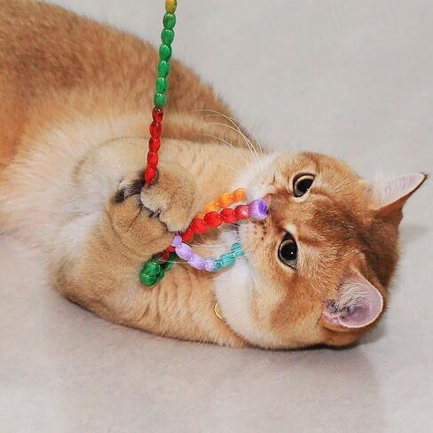 Interactive Cat Toys, 3 Pcs Cat Wand Toys for Indoor Kitten with Colorful Bead Shape Hemp Rope and Small Bell, Kitty Teaser String Toy for Indoor Cats to Chase and Exercise in Saudi Arabia