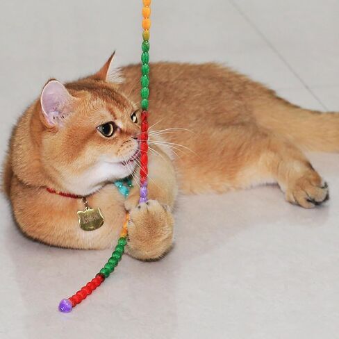 Interactive Cat Toys, 3 Pcs Cat Wand Toys for Indoor Kitten with Colorful Bead Shape Hemp Rope and Small Bell, Kitty Teaser String Toy for Indoor Cats to Chase and Exercise in Saudi Arabia