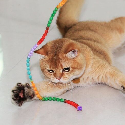 Interactive Cat Toys, 3 Pcs Cat Wand Toys for Indoor Kitten with Colorful Bead Shape Hemp Rope and Small Bell, Kitty Teaser String Toy for Indoor Cats to Chase and Exercise in Saudi Arabia