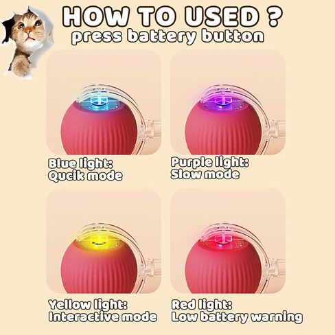 Interactive Pet Toys Balls,Toys for Indoor Kittens,Quick Scrolling in The Room,Three Modes,Type-C Charging for Long Battery Life,Suitable for Bored Indoor Kittens/Dogs (Red) in Saudi Arabia