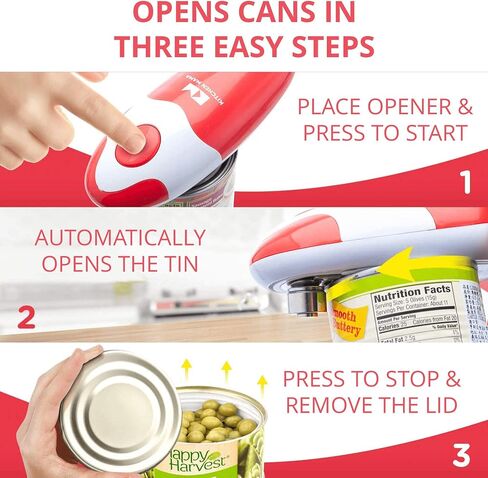 Kitchen Mama Auto Electric Can Opener: Open Your Cans with A Simple Press of Button - Automatic, Hands Free, Smooth Edge, Battery Operated, YES YOU CAN (Red) in Saudi Arabia