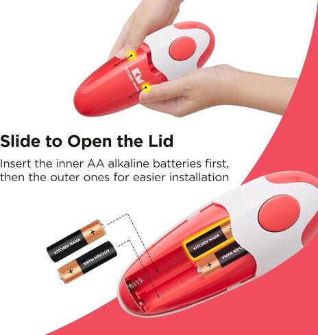 Kitchen Mama Auto Electric Can Opener: Open Your Cans with A Simple Press of Button - Automatic, Hands Free, Smooth Edge, Battery Operated, YES YOU CAN (Red) in Saudi Arabia