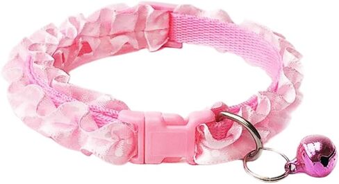 طوق كلب وردي مع جرس، طوق قطط مع أجراس، طوق كلب صغير من الدانتيل بنقطة مموجة مع مشبك جرس قابل للتعديل لـ XXS Xs إضافية صغيرة جدًا للكلاب الأليفة الصغيرة ورقبة هريرة 7.5-12.5 بوصة in Kuwait