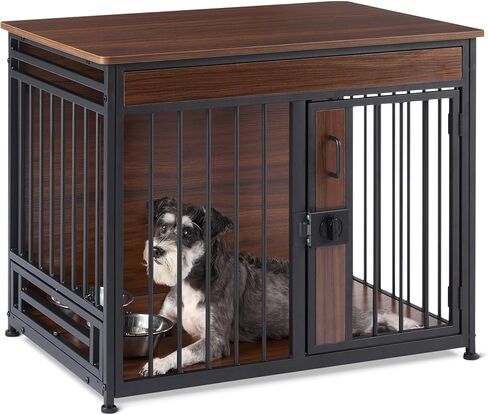 قفص للكلاب من Amazon Basics Furniture Style، يتضمن وعاءين، مقاس 30 بوصة × 20.4 بوصة × 23.6 بوصة، من خشب الجوز in Saudi Arabia