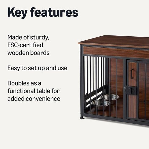 قفص للكلاب من Amazon Basics Furniture Style، يتضمن وعاءين، مقاس 30 بوصة × 20.4 بوصة × 23.6 بوصة، من خشب الجوز in Saudi Arabia