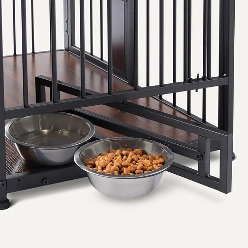 قفص للكلاب من Amazon Basics Furniture Style، يتضمن وعاءين، مقاس 30 بوصة × 20.4 بوصة × 23.6 بوصة، من خشب الجوز in Saudi Arabia