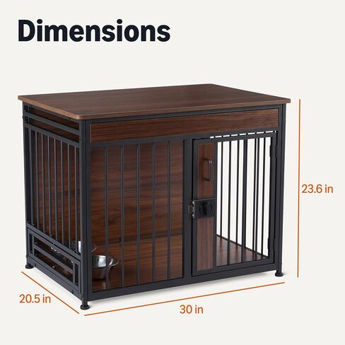 قفص للكلاب من Amazon Basics Furniture Style، يتضمن وعاءين، مقاس 30 بوصة × 20.4 بوصة × 23.6 بوصة، من خشب الجوز in Saudi Arabia
