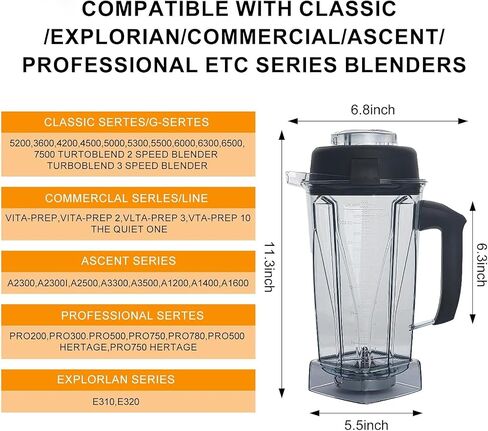 64oz Blender Pitcher Replace for 5200 5000 6500 7500 Pro500 750 Vita-Prep VM0101 VM0102 VM0103 VM0197 E310 320 Asy172 Classic/Explorian/Commercial series etc Container Cup in Saudi Arabia