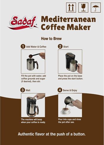 Sadaf One-Touch Mediterranean Coffee Maker – Electric Turkish, Greek, and Armenian Coffee Machine - Stainless Steel Coffee Maker - Foam Control & Overflow Sensor - 250ml, Gold in Kuwait