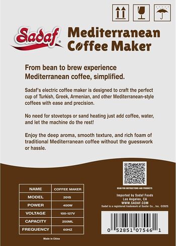 Sadaf One-Touch Mediterranean Coffee Maker – Electric Turkish, Greek, and Armenian Coffee Machine - Stainless Steel Coffee Maker - Foam Control & Overflow Sensor - 250ml, Gold in Kuwait