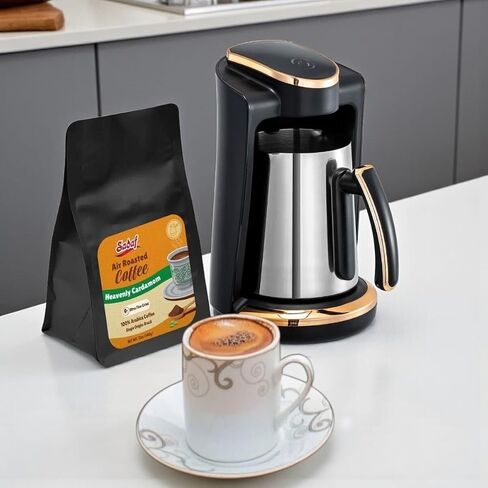 Sadaf One-Touch Mediterranean Coffee Maker – Electric Turkish, Greek, and Armenian Coffee Machine - Stainless Steel Coffee Maker - Foam Control & Overflow Sensor - 250ml, Gold in Kuwait