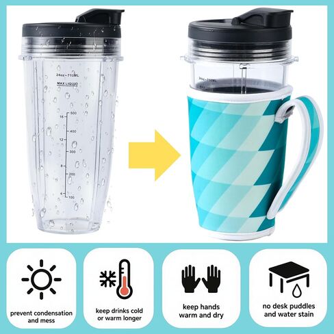 Neoprene Cup Sleeve Compatible only with Ninja BN751（24oz-710ML） Blender cup Insulated Anti - slip Sleeve for home,1 pack in Saudi Arabia