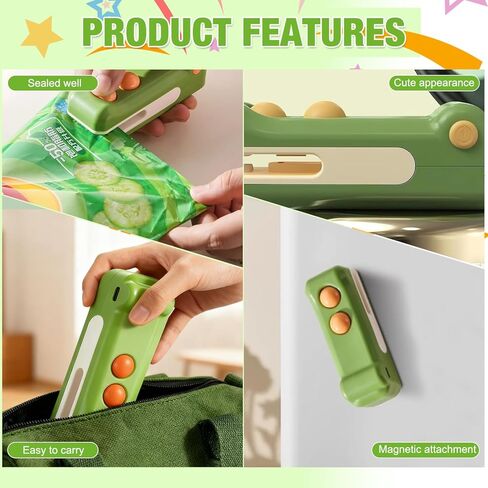 2 in 1 Mini Bag Sealer, 2025 New Handheld Rechargeable Bag Sealer with Cutter and Magnet, for Snack Plastic Bags Food Storage Travel (Green + Purple) in Saudi Arabia
