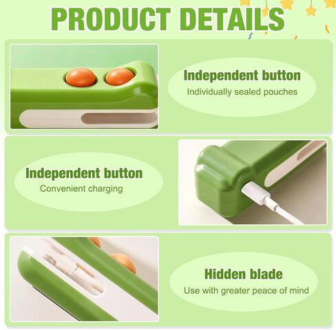 2 in 1 Mini Bag Sealer, 2025 New Handheld Rechargeable Bag Sealer with Cutter and Magnet, for Snack Plastic Bags Food Storage Travel (Green + Purple) in Saudi Arabia