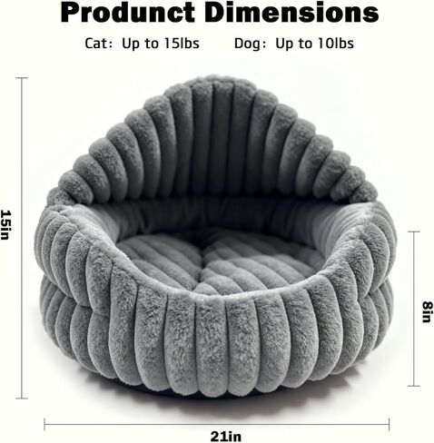 أسرة قطط بغطاء للرأس للقطط الداخلية، سرير كهف مريح للكلاب، سرير مريح للكلاب من Nook للكلاب الصغيرة، سرير جرو مضاد للانزلاق يناسب ما يصل إلى 22 رطلاً للكلاب أو القطط (شريط رمادي، متوسط) in Kuwait