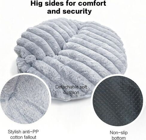 أسرة قطط بغطاء للرأس للقطط الداخلية، سرير كهف مريح للكلاب، سرير مريح للكلاب من Nook للكلاب الصغيرة، سرير جرو مضاد للانزلاق يناسب ما يصل إلى 22 رطلاً للكلاب أو القطط (شريط رمادي، متوسط) in Kuwait