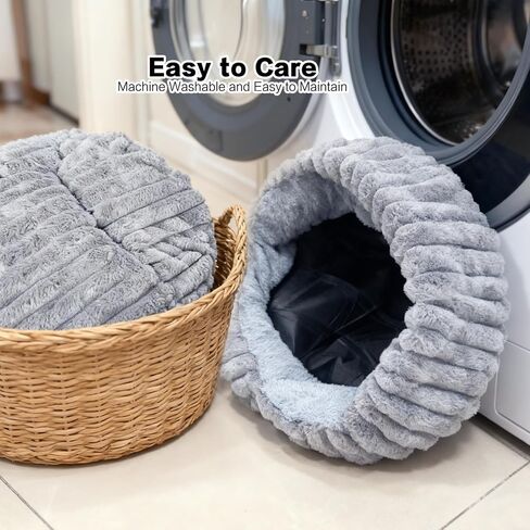 أسرة قطط بغطاء للرأس للقطط الداخلية، سرير كهف مريح للكلاب، سرير مريح للكلاب من Nook للكلاب الصغيرة، سرير جرو مضاد للانزلاق يناسب ما يصل إلى 22 رطلاً للكلاب أو القطط (شريط رمادي، متوسط) in Kuwait