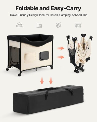 سرير الحيوانات الأليفة من VEVOR Bedside Lounge، سرير كلب بطابقين قابل للطي مع قماش أكسفورد 600D ومخمل هولندي، سرير أطفال مرتفع محمول بعجلات، أكياس تخزين جانبية، وحقيبة حمل للقطط والكلاب، مقاس XL، بيج in Kuwait