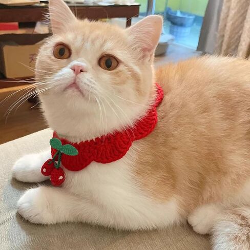 1 Pack Cute Cherry Knitted Pet Collar Soft Stretchy Cat Scarf Lovely Fruit Theme Crochet Dog Collar Bib Adorable Pet Accessories in Saudi Arabia