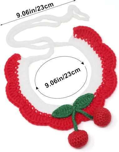 1 Pack Cute Cherry Knitted Pet Collar Soft Stretchy Cat Scarf Lovely Fruit Theme Crochet Dog Collar Bib Adorable Pet Accessories in Saudi Arabia