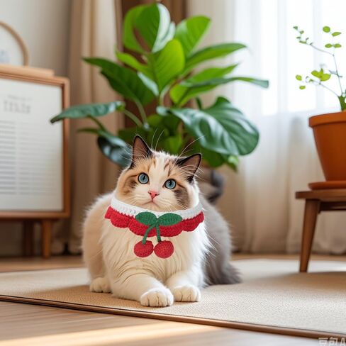 1 Pack Cute Cherry Knitted Pet Collar Soft Stretchy Cat Scarf Lovely Fruit Theme Crochet Dog Collar Bib Adorable Pet Accessories in Saudi Arabia